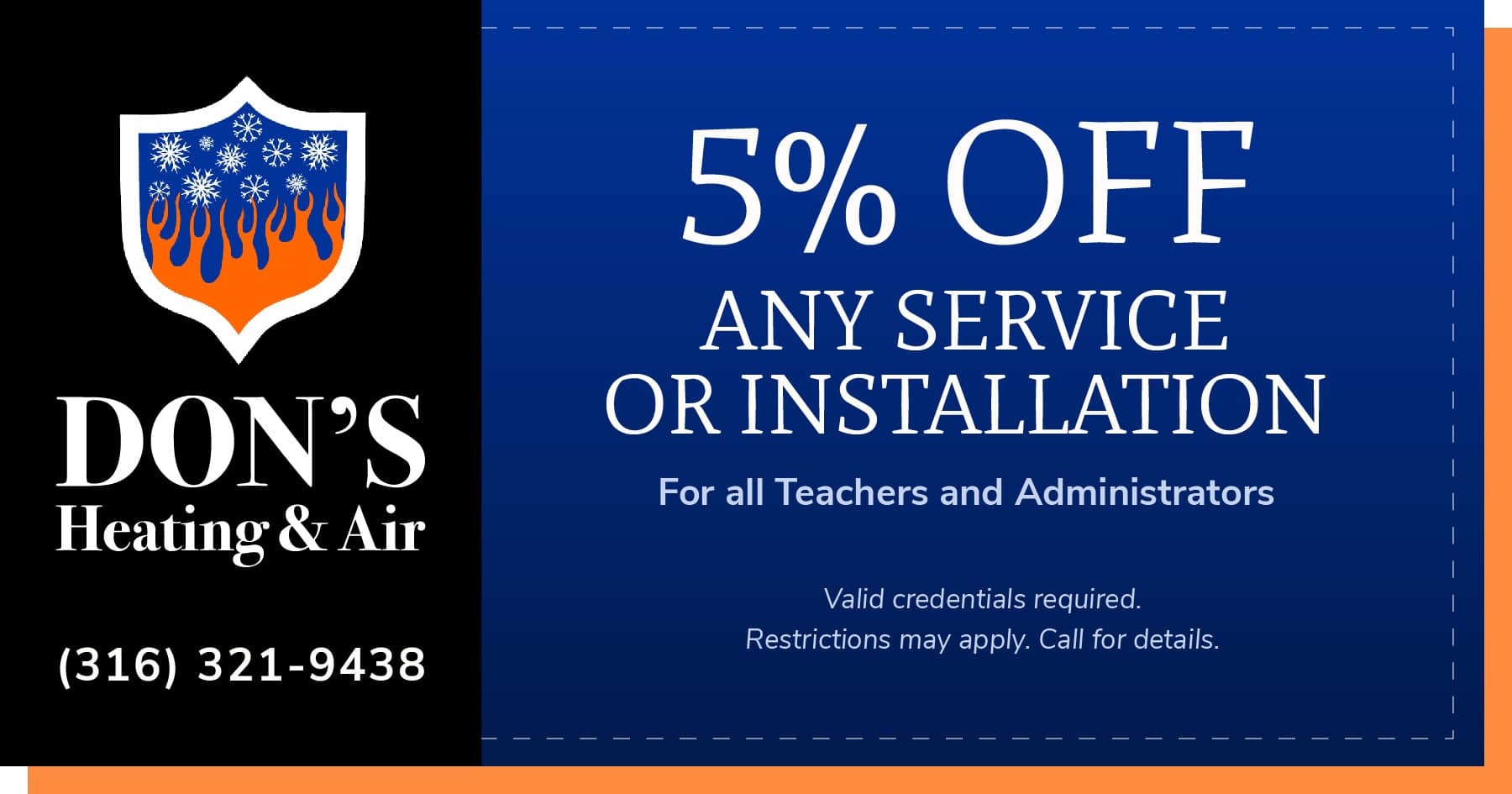 HVAC coupon for 5% off any service or installation.